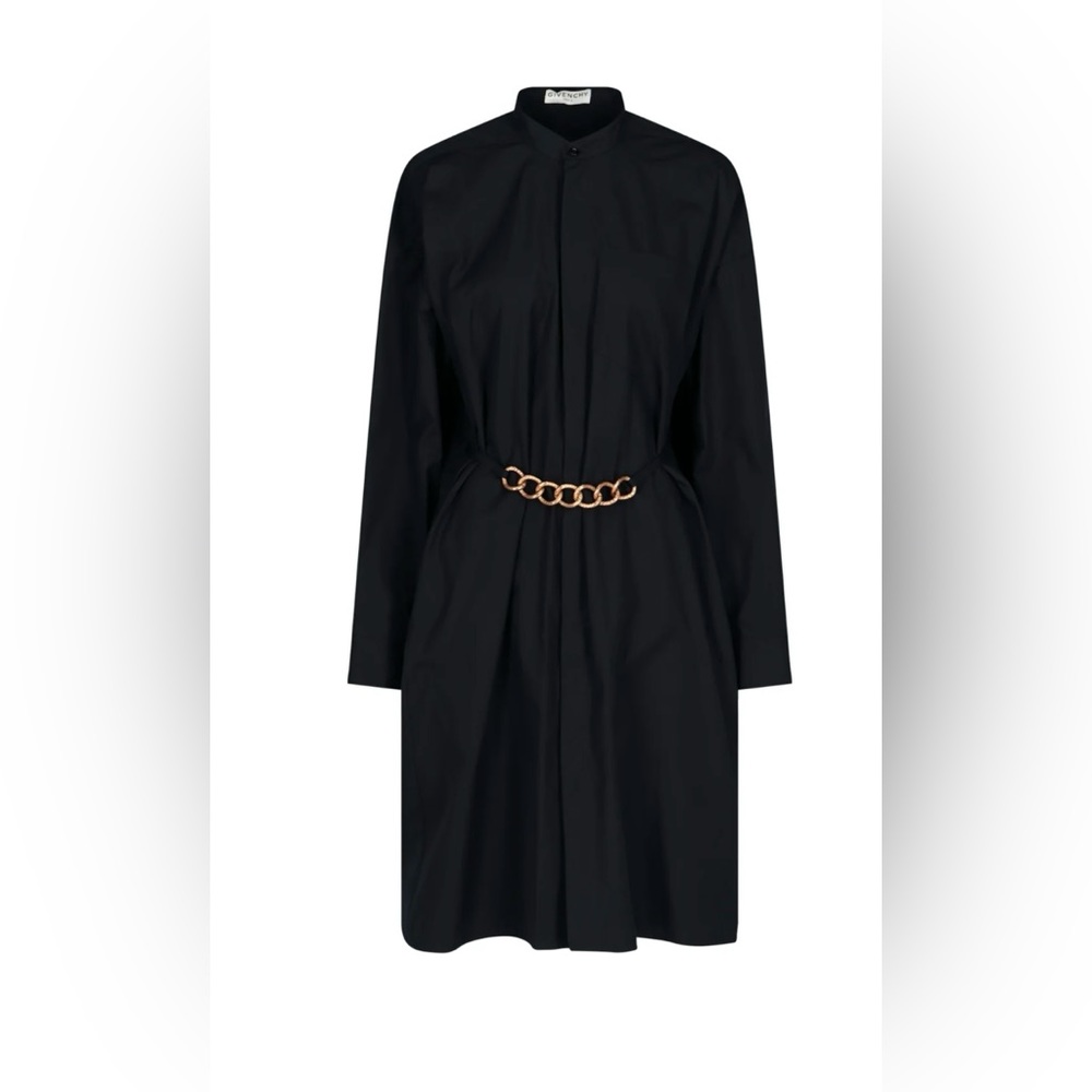 Givenchy Black Shirt Dress with Gold Chain Detail